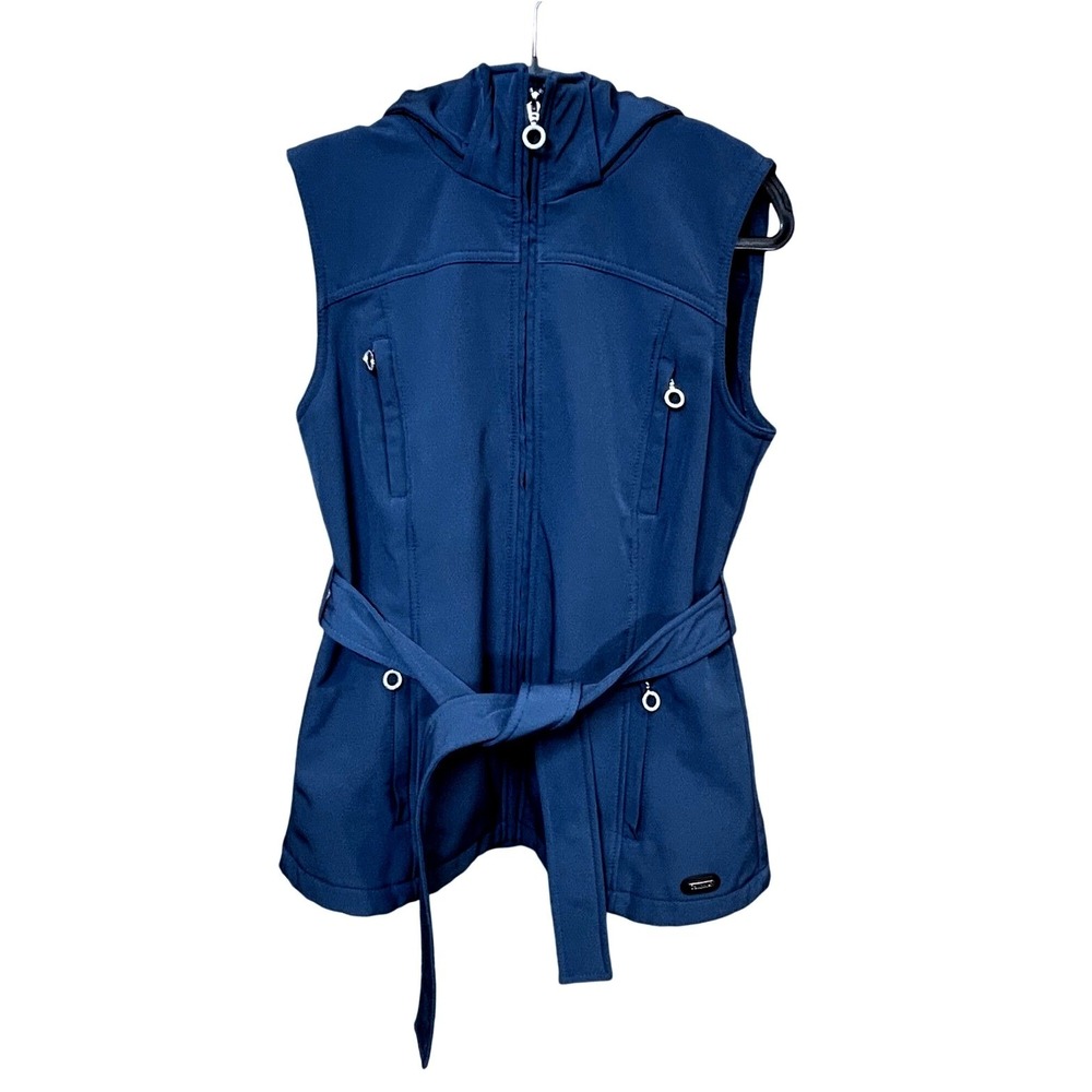 Calvin Klein Blue Softshell Hooded Belted Performance Vest Women Small